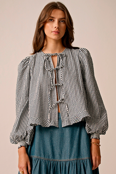 By Timo - Seersucker bow bluse